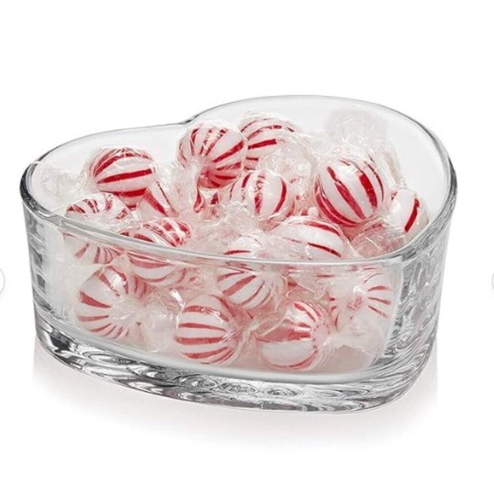 HEART SHAPED GLASS SNACK BOWL, SERVING DISH, CANDLE HOLDER
